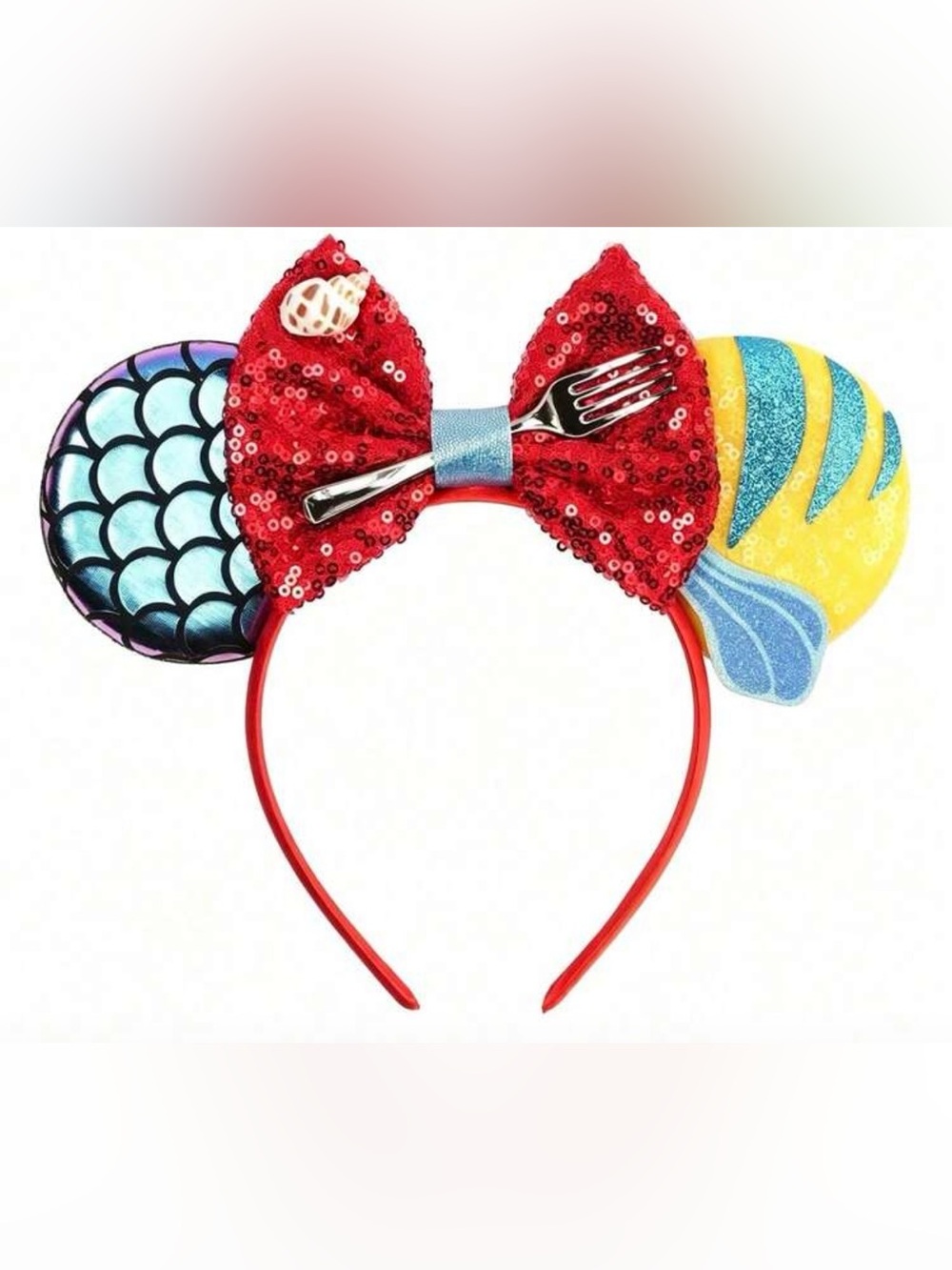 Mermaid Red Sequin Bow Adult\kids Headband with Ocean Ear Accents
